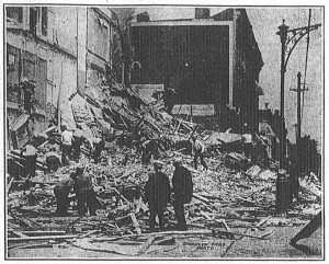 The aftermath of the explosion at the corner of Macon Street and Sumner Avenue.