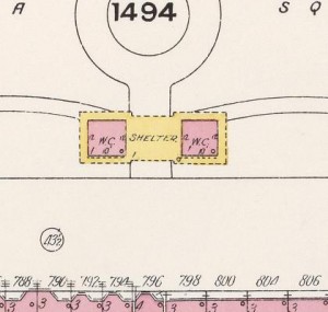 1908 Sanborn Map, showing the Macon Street shelter.