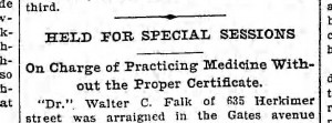On Charge of Practicing Medicine Without the proper Certificate (Brooklyn Daily Eagle, 22 May 1900)