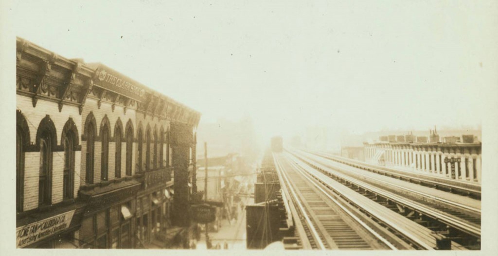 "The Clark Shoe" sign atop the second building from the left - 1567 Broadway - where Charles I. Clark's shoe store was from 1900-1923 and where today's "J" Train stops at Halsey Street.