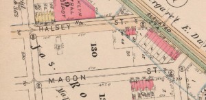 The future "Saratoga Fields" - began to house the circus and other athletic events starting in 1896, while Saratoga Square was being built (Robinson's Atlas, 1888).