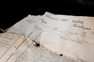 Olga Roswell's report card from 1950 - found in a bathroom wall at 738 Macon Street.