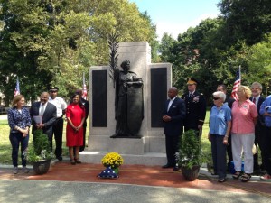 The re-dedication ceremony of the recreated WWI memorial.