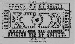 An early drawing of the plan for Saratoga Park. (New York Tribune, 8 July 1896)