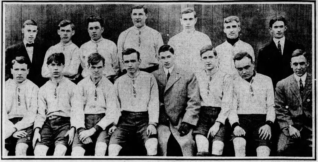 The 1912 St. Louis Leos Socker team in town to play the Brooklyn Football Club.