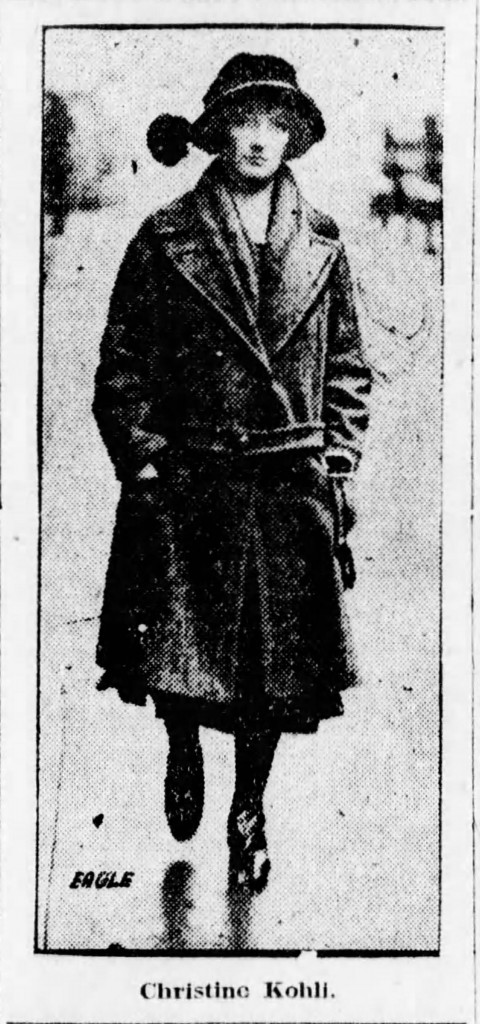 Christine Kohli as she appeared the day she was questioned by the police. (Bklyn Eagle, 13 December 1922).