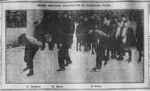 "Speed skaters practicing at Saratoga Park" (Brooklyn Standard Union, Sat., February 8 1908).