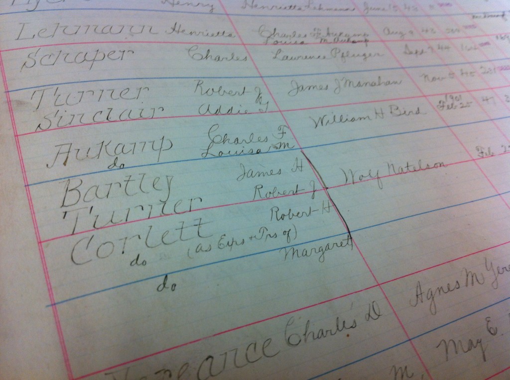 The recording of the sale of 738 Macon Street by the executors of Margaret Corlett's estate - Robert Turner, her son-in-law, Robert Corlett, her son, and James Bartley, a merchant and fireman who was a friend of the family. The house was purchased by Wolf Natelson, a tailor and sweatshop owner.