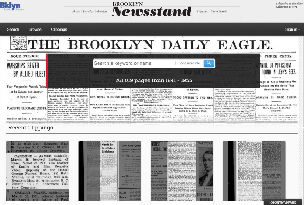 The Brooklyn Daily Eagle archives website, hosted by the Brooklyn Public Library.