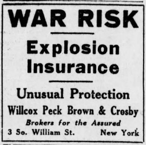 The insurance company Irwin worked for before the war, announcing "war risk."