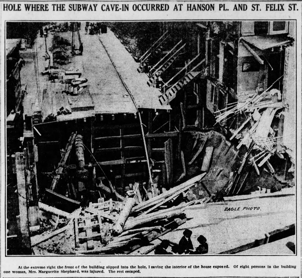 The subway cave-in at Hanson and St. Felix which killed actor Clair Dockery. (Bklyn Daily Eagle, 17 April 1`917).