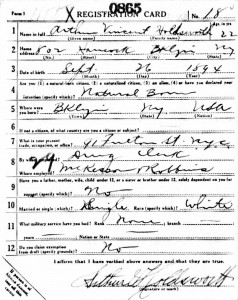 Holdsworth's Registration Card, completed when he appeared before his draft board.