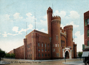 A vintage postcard view of the armory.