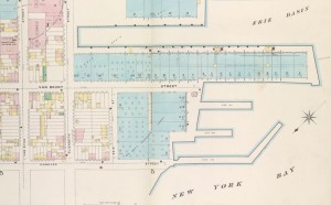 The "rosin yard" at the foot of Van Brunt Street - the location of the fight.  1886 Sanborn Map.
