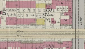 1899 Fire Insurance map showing the existence of the three attached wood frame structures, the oldest buildings on the block.