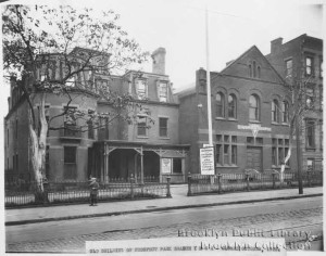 ca. 1923, when the old Y building (at right) closed up. All three buildings would be demolished for the new structure.