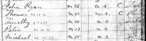 The 1892 New York State Census, showing the Ryan Family still living in the 26th Ward of Brooklyn.