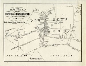 Flatbush in 1842 - showing the old farmlines at angles with the town's avenues.