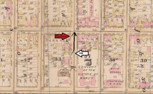 The scene of the child abduction, along with the chase route. Kelly was apprehended at the corner of Classon and Myrtle.