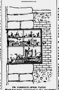 A drawing of Dr. Carroll's "burglar-proof" vault. The Evening World, Sat., 2 April 1892.